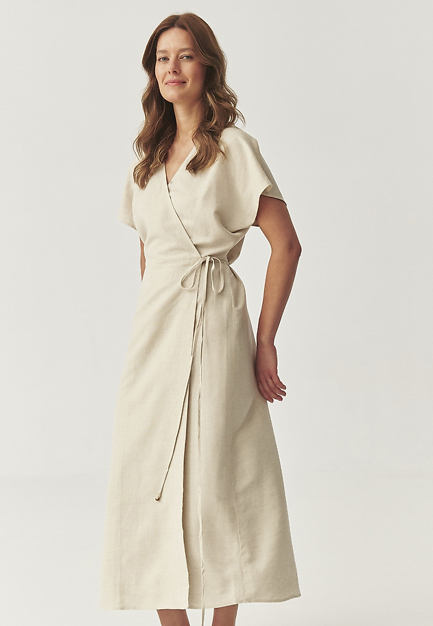 ENVELOPE DRESS WITH LINEN - AMANI 1 ENVELOPE DRESS WITH LINEN - AMANI 1 BEŻOWY 2