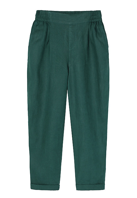 LADIES’ BREATHABLE LINEN TROUSERS WITH ROLLED-UP CUFFS  - MIRIA 1 GREEN 2