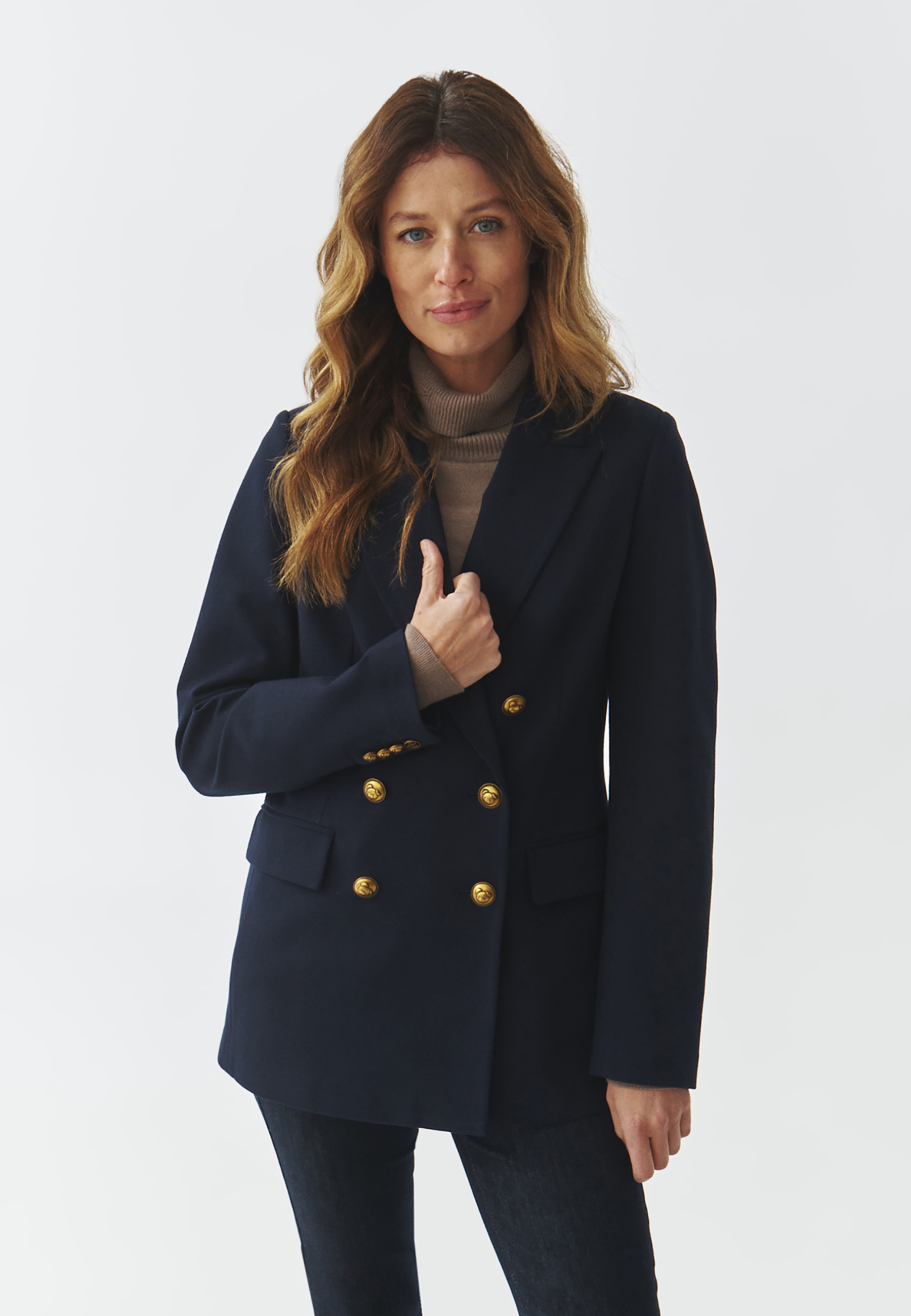 DZIANINOWY DWURZĘDOWY ŻAKIET DAMSKI — ADAMIA GRANATOWY 2