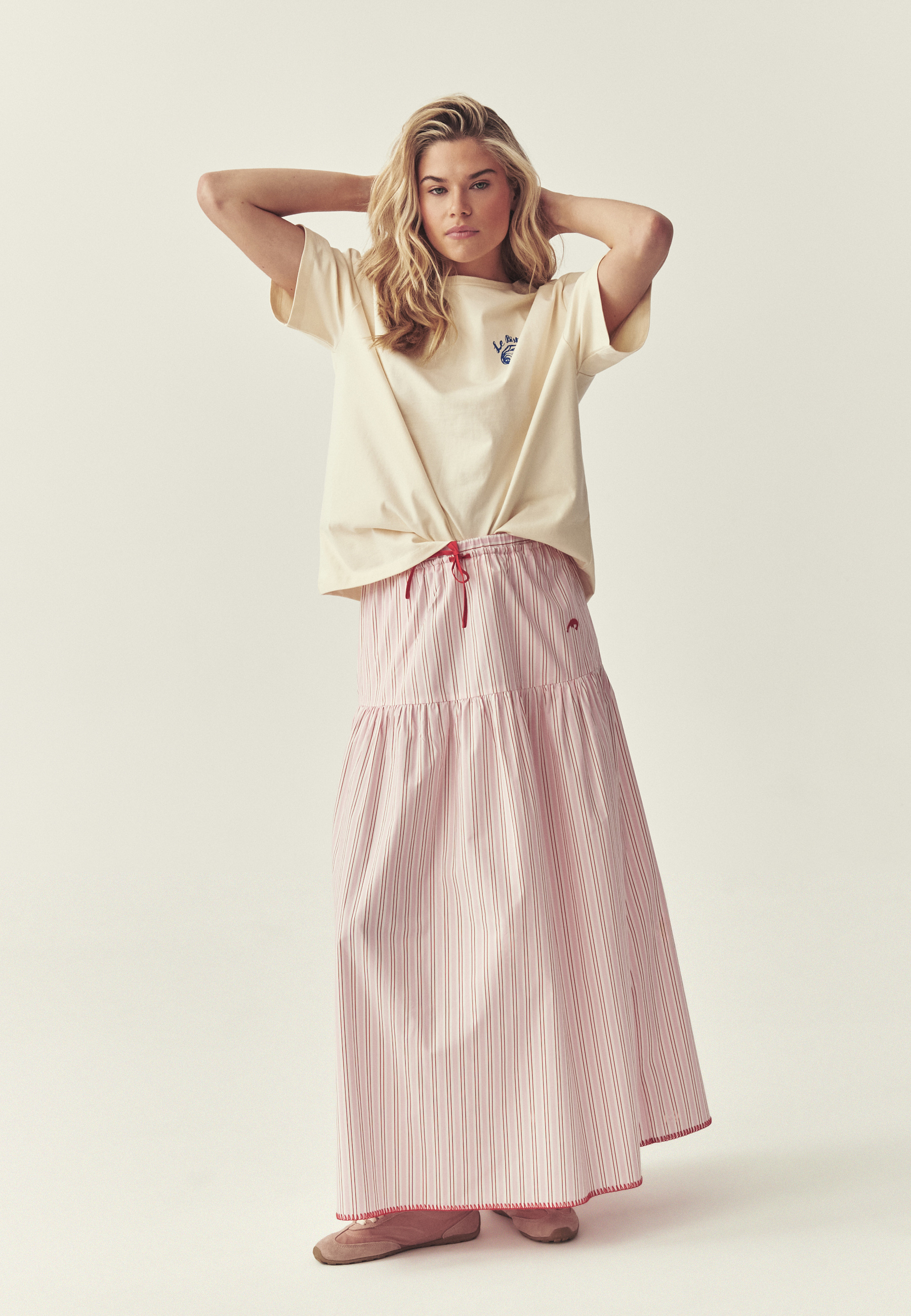 BAWEŁNIANA SPÓDNICA W PASKI - CORI RÓŻOWY 2