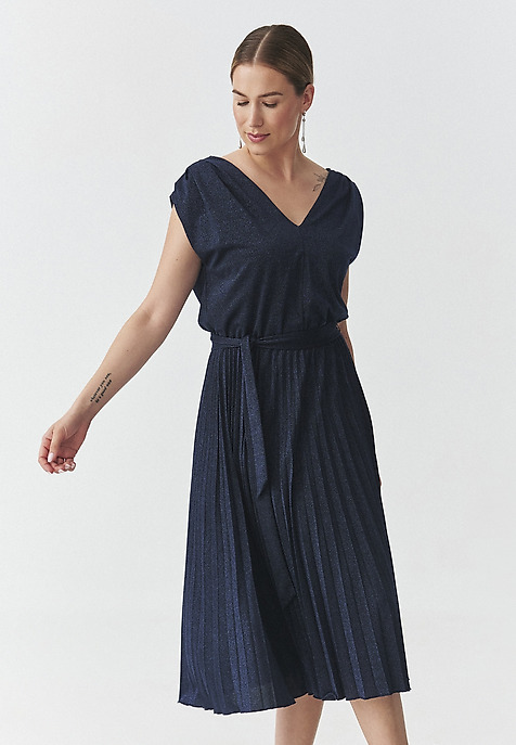 KNITTED DRESS WITH GLITTER ACCENT — LURI NAVY BLUE 2