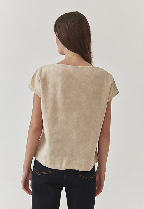 LADIES’ LINEN BLOUSE WITH SHORT SLEEVES - OMA BEIGE 2