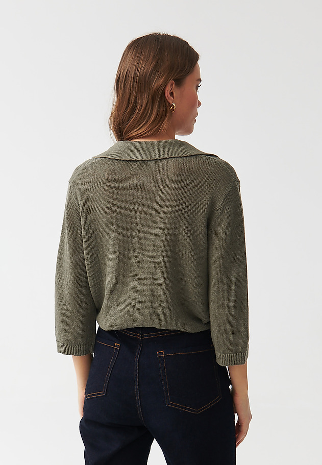LNIANY SWETER DAMSKI Z KOŁNIERZYKIEM - TASZKA LNIANY SWETER DAMSKI Z KOŁNIERZYKIEM - TASZKA KHAKI 4