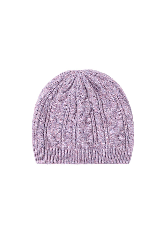 KNITTED LADIES' BEANIE WITH PLAID WEAVE — RIFA KNITTED LADIES' BEANIE WITH PLAID WEAVE — RIFA FIOLETOWY 2