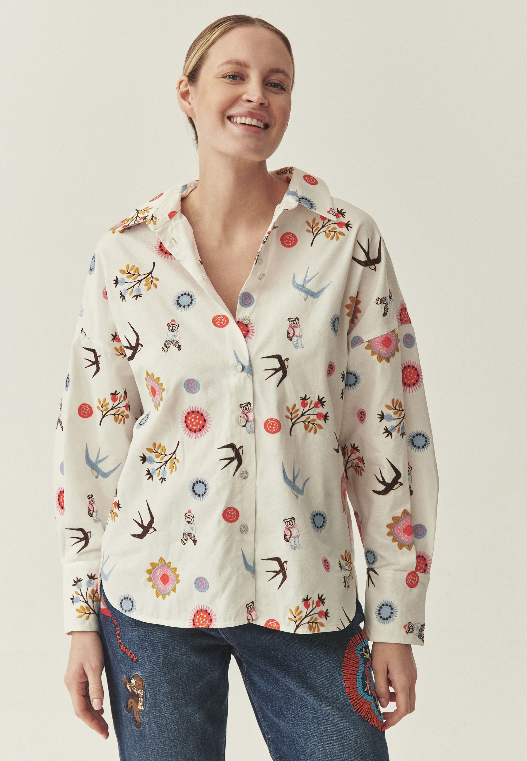 HAFTOWANA KOSZULA Z BAWEŁNĄ - NAMI BEŻOWY 2