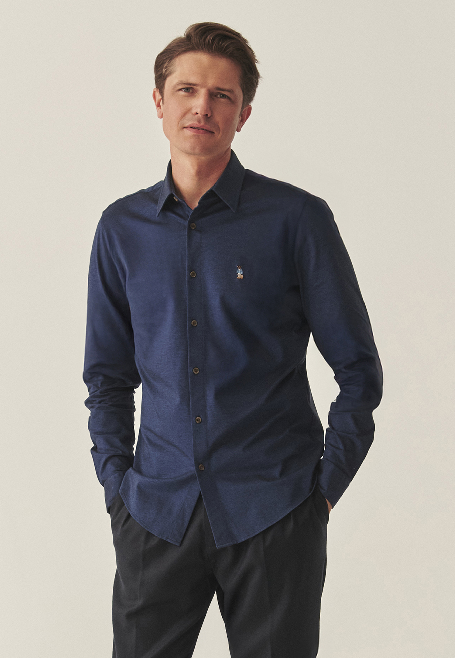 BAWEŁNIANA KOSZULA MĘSKA - MARLO SLIM GRANATOWY 2