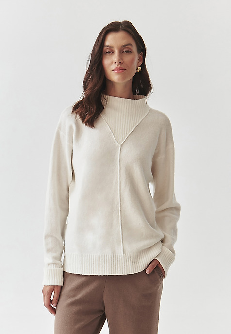 LADIES' LOOSE-FITTING JUMPER WITH HALF TURTLENECK AND STRUCTURED EMBELLISHMENT — PARKER ECRU 2