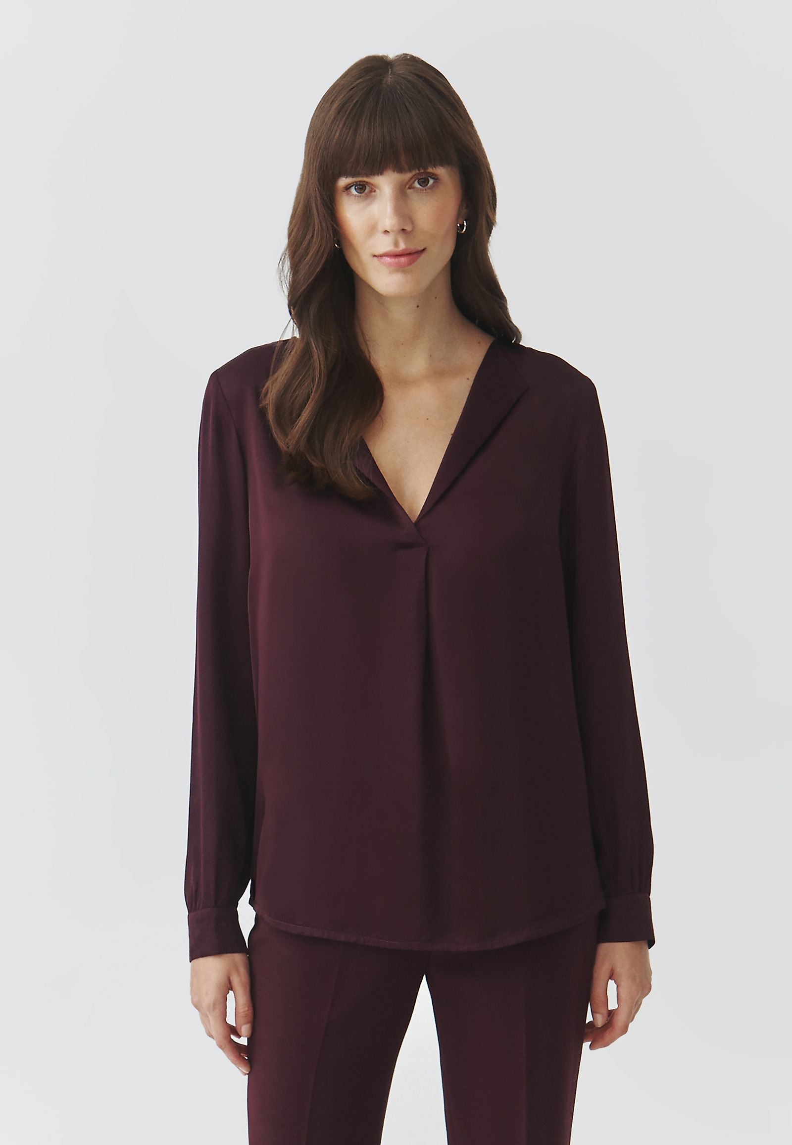 BLUZA IZ BLAGA S SATENASTO OBROBO - MERYL BLUZA IZ BLAGA S SATENASTO OBROBO - MERYL VIJOLIČNA 101696