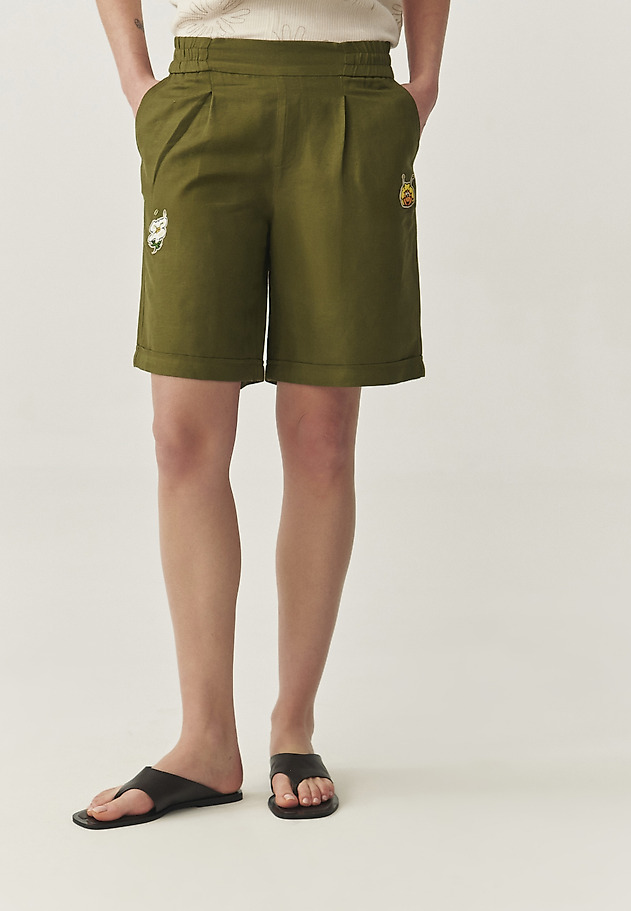 PANTALONI SCURȚI DE VARĂ DIN IN ȘI VISCOZĂ - RIKO PANTALONI SCURȚI DE VARĂ DIN IN ȘI VISCOZĂ - RIKO KAKI 2