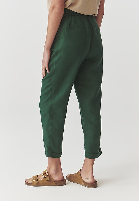 LADIES’ BREATHABLE LINEN TROUSERS WITH ROLLED-UP CUFFS  - MIRIA 1 GREEN 2