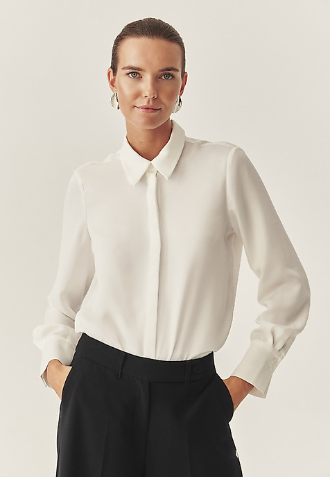 TKANINOWA KOSZULA Z KWIATOWĄ APLIKACJĄ - CRISTAL ECRU 2