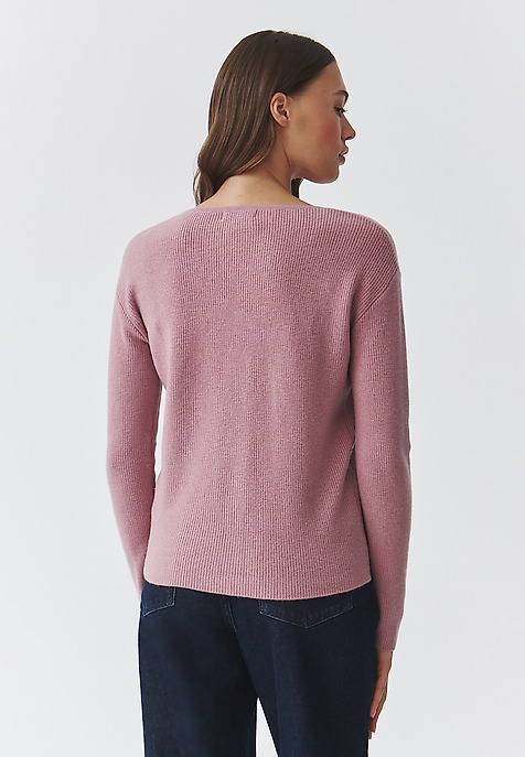 LADIES' UNBUTTONED JUMPER IN MERINO WOOL — ELLA PINK 2