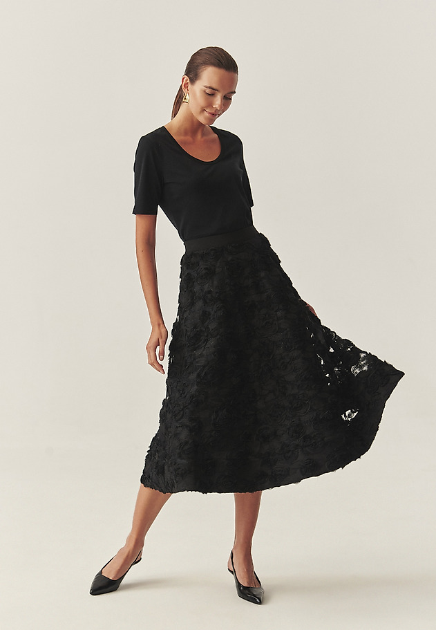 FLARED SKIRT WITH FLORAL DESIGNS - DIANAKA 2 FLARED SKIRT WITH FLORAL DESIGNS - DIANAKA 2 BLACK 1