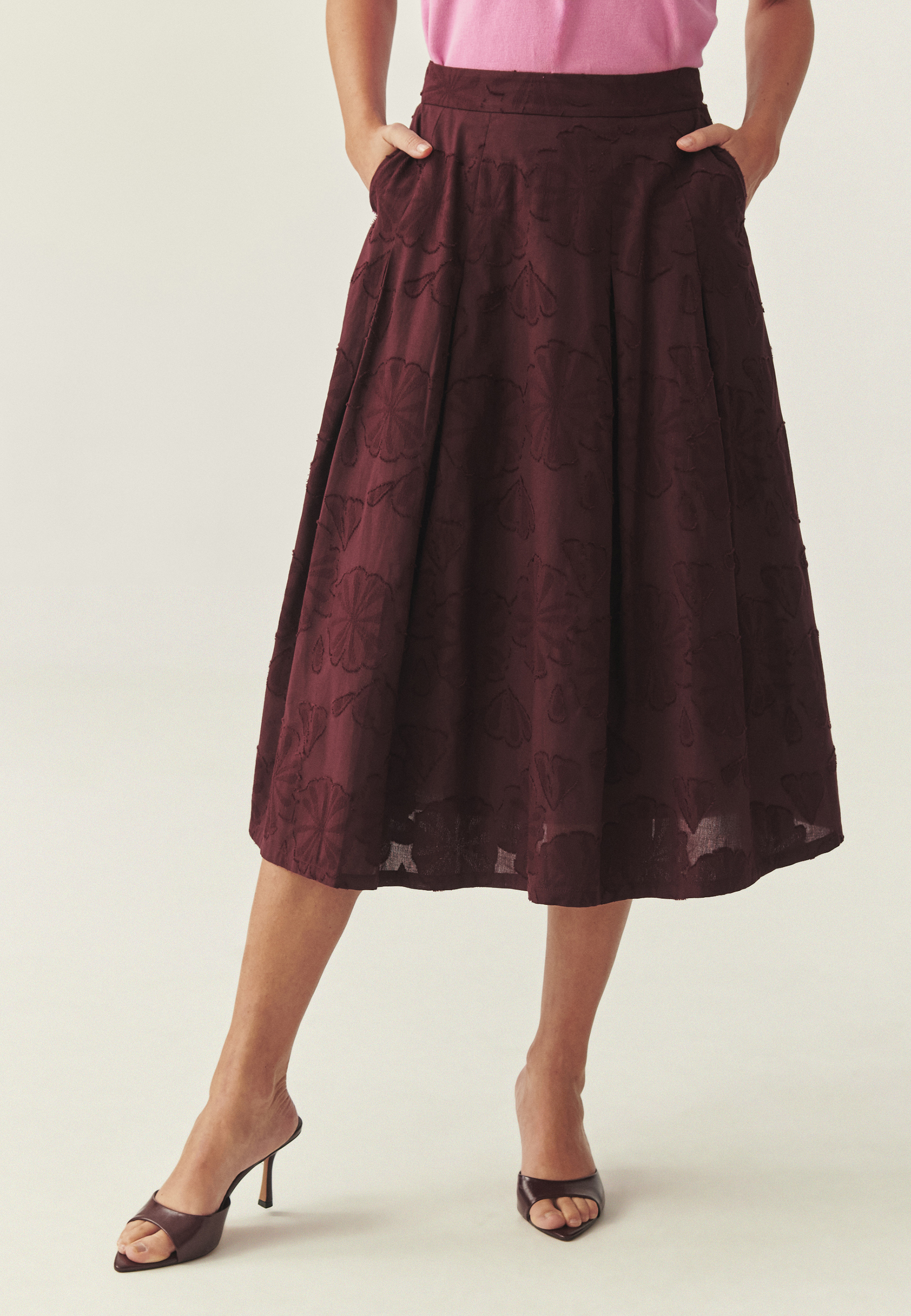 ROZKLOSZOWANA SPÓDNICA MIDI - TAFTIKO 2 CZERWONY 2