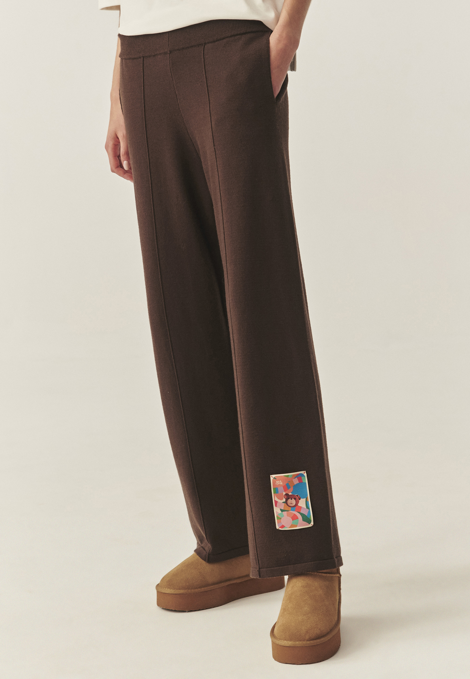 CASUALOWE SPODNIE Z SZEROKĄ NOGAWKĄ - FARNO BRĄZOWY 2