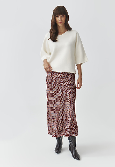 WOVEN MIDI SKIRT WITH SATIN TRIM AND ORIGINAL PATTERN — SATINI 2 MULTICOLOR 2
