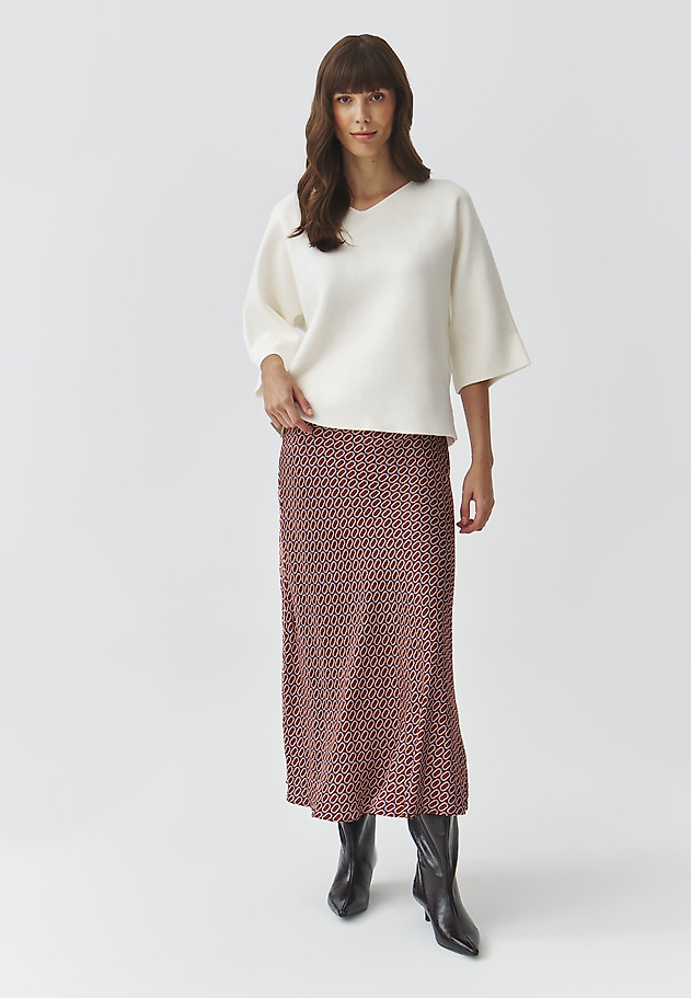 WOVEN MIDI SKIRT WITH SATIN TRIM AND ORIGINAL PATTERN — SATINI 2 WOVEN MIDI SKIRT WITH SATIN TRIM AND ORIGINAL PATTERN — SATINI 2 MULTIKOLOR 1