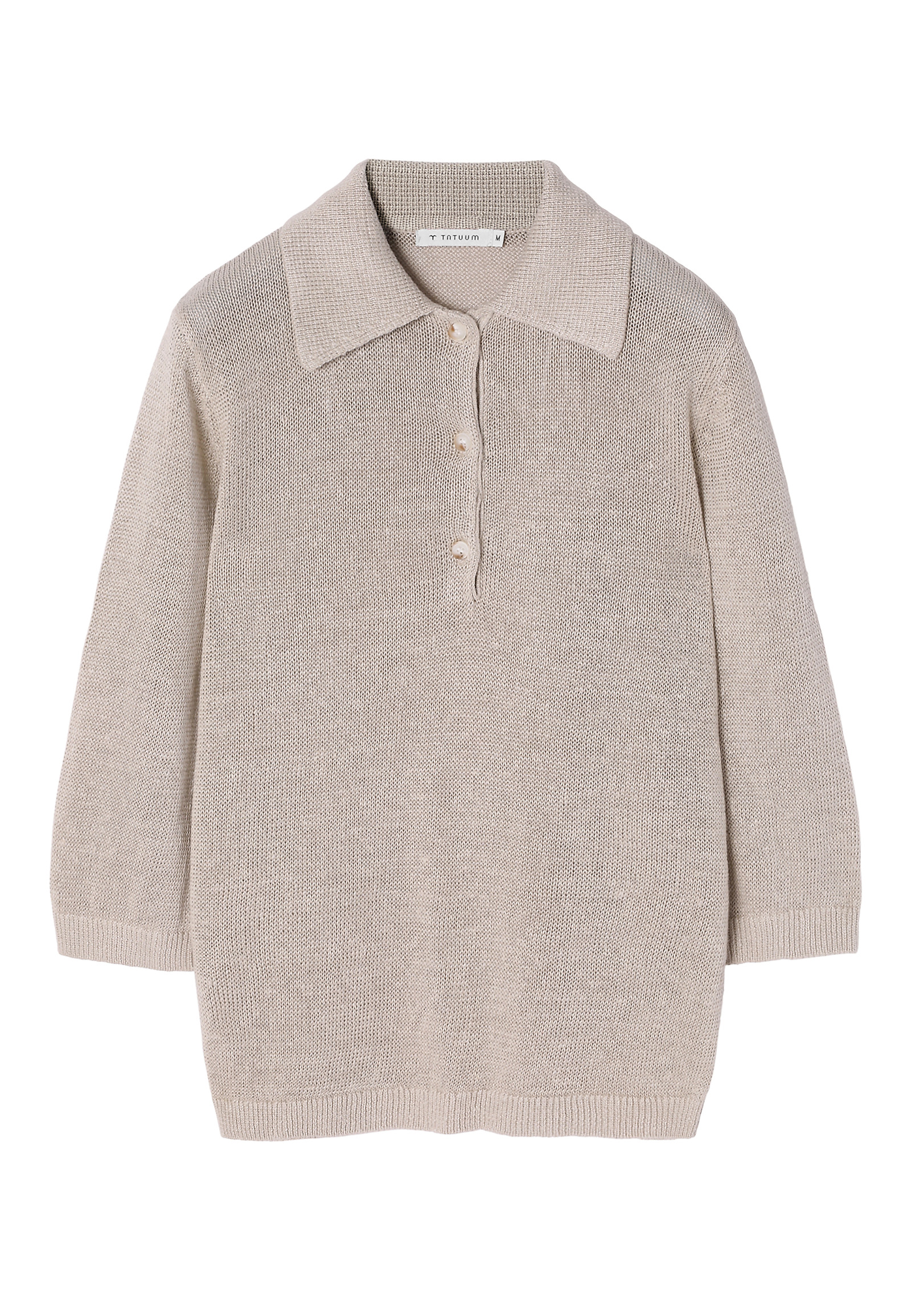 LADIES’ LINEN SWEATER WITH A COLLAR - TASZKA LADIES’ LINEN SWEATER WITH A COLLAR - TASZKA BEIGE 95980