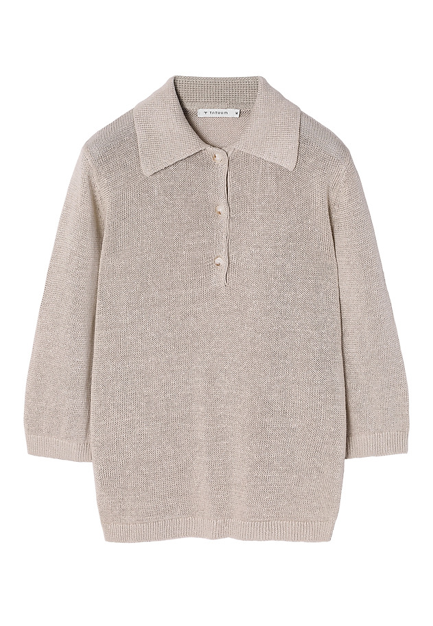 LADIES’ LINEN SWEATER WITH A COLLAR - TASZKA LADIES’ LINEN SWEATER WITH A COLLAR - TASZKA BEIGE 6