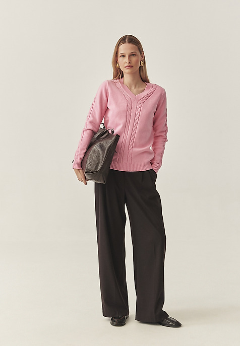 LADIES’ SWEATER IN CABLE KNIT STRUCTURE - WIRA PINK 2