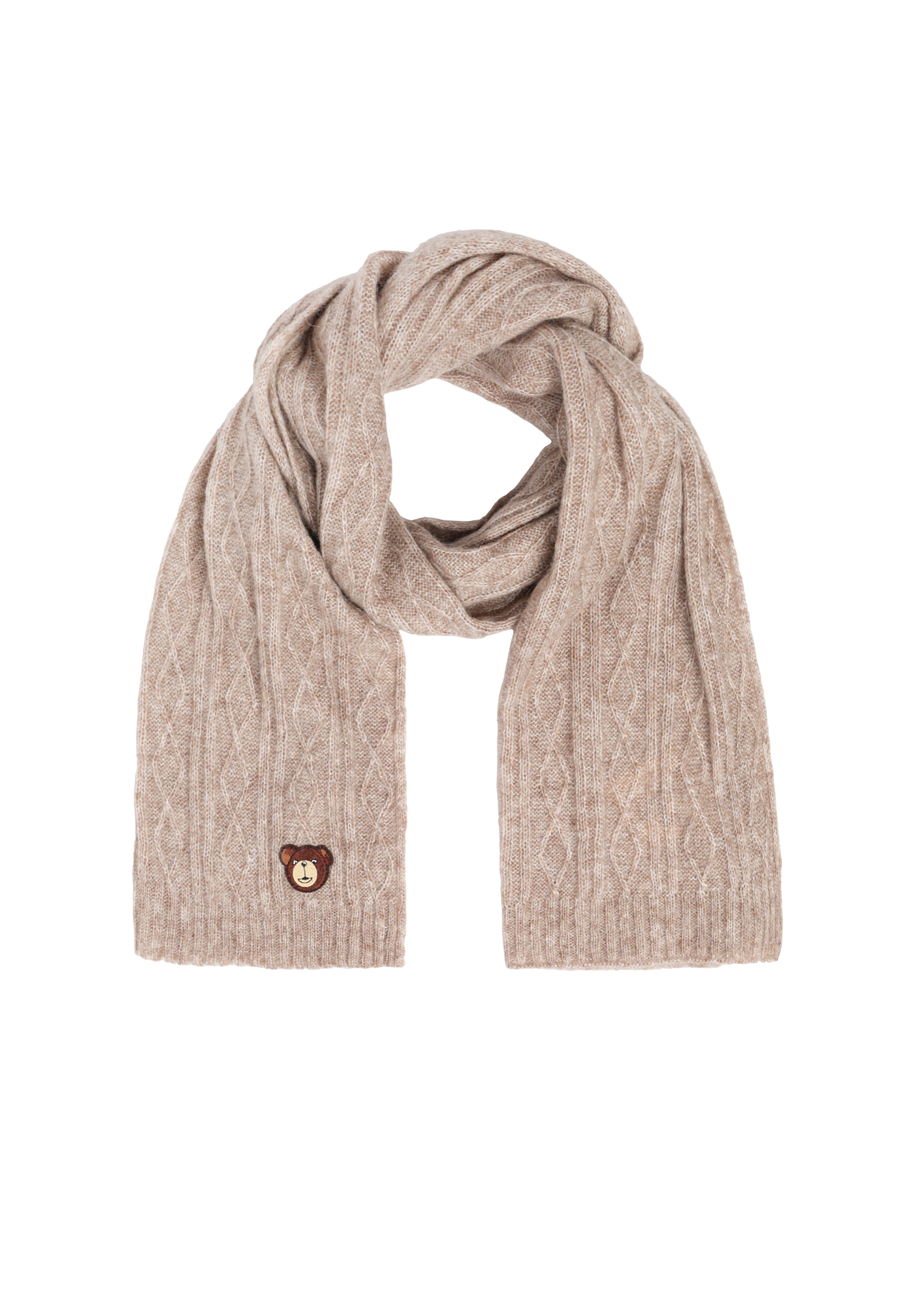 FULAR TRICOTAT DE DAMĂ, CU MODEL ÎN RELIEF ȘI APLICAȚIE BRODATĂ CU URSULEȚUL DE PLUȘ — GORITA 1