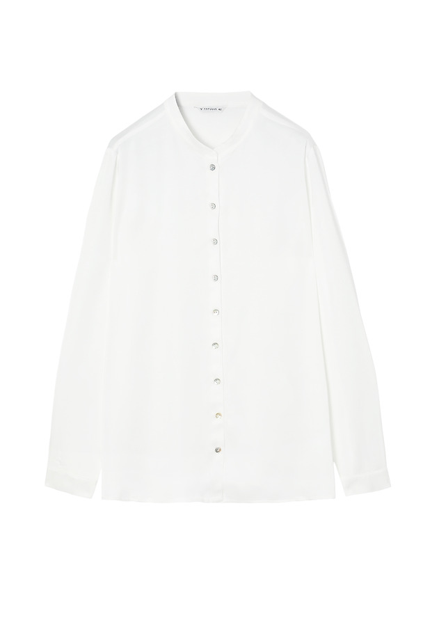 LADIES' FABRIC SHIRT WITH STAND-UP COLLAR AND SATIN TRIM — STENDI LADIES' FABRIC SHIRT WITH STAND-UP COLLAR AND SATIN TRIM — STENDI ECRU 5