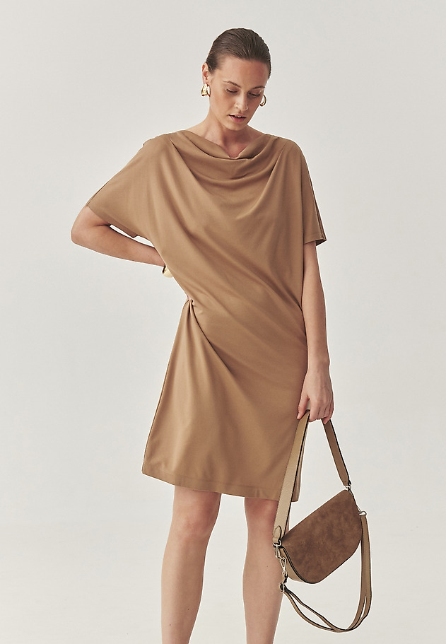 KNITTED DRESS WITH A WEDGE NECKLINE - ZANAKA KNITTED DRESS WITH A WEDGE NECKLINE - ZANAKA BEIGE 2