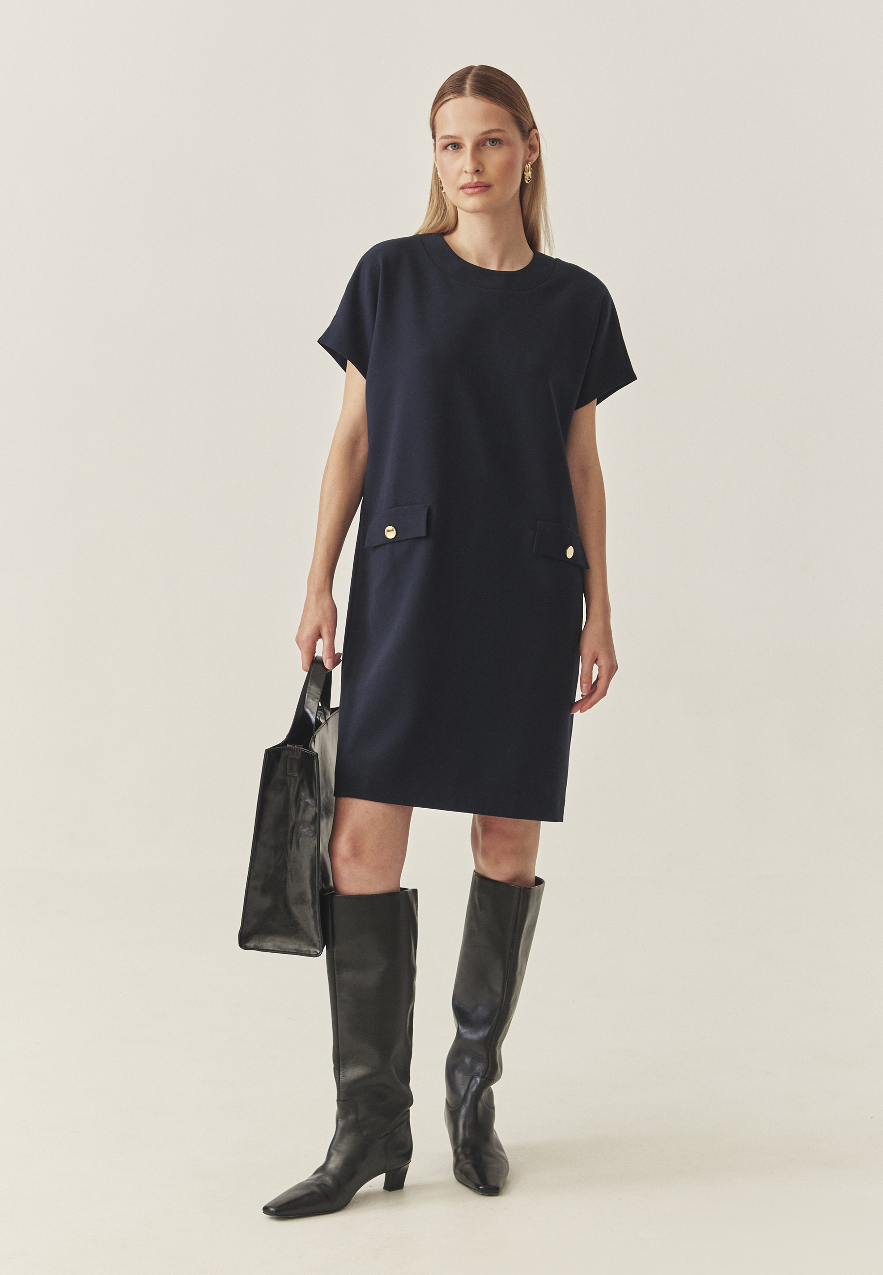 ROCHIE DIN ȚESĂTURĂ, CU BUZUNARE DECORATIVE - MENIRKO BLEUMARIN 2