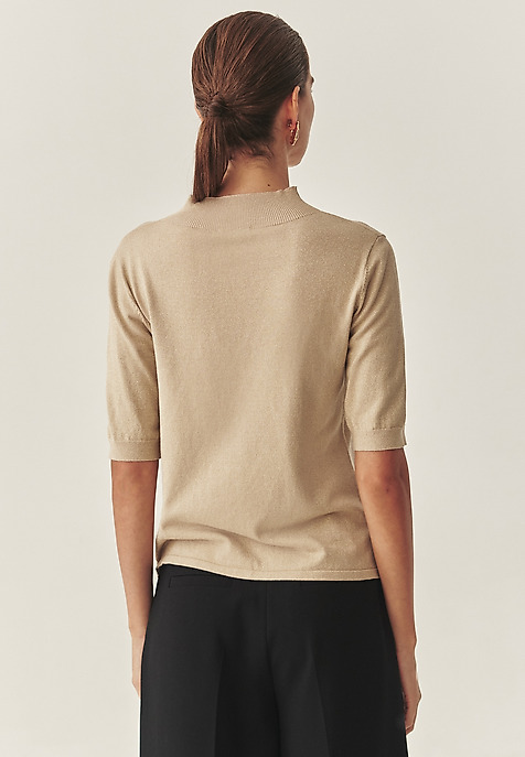 KLASYCZNY SWETER Z METALIZOWANYM WŁÓKNEM - LULU BEŻOWY 2