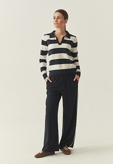 TKANINOWE SPODNIE Z SZEROKĄ NOGAWKĄ I KONTRASTOWĄ BIZĄ - SANDRO TKANINOWE SPODNIE Z SZEROKĄ NOGAWKĄ I KONTRASTOWĄ BIZĄ - SANDRO