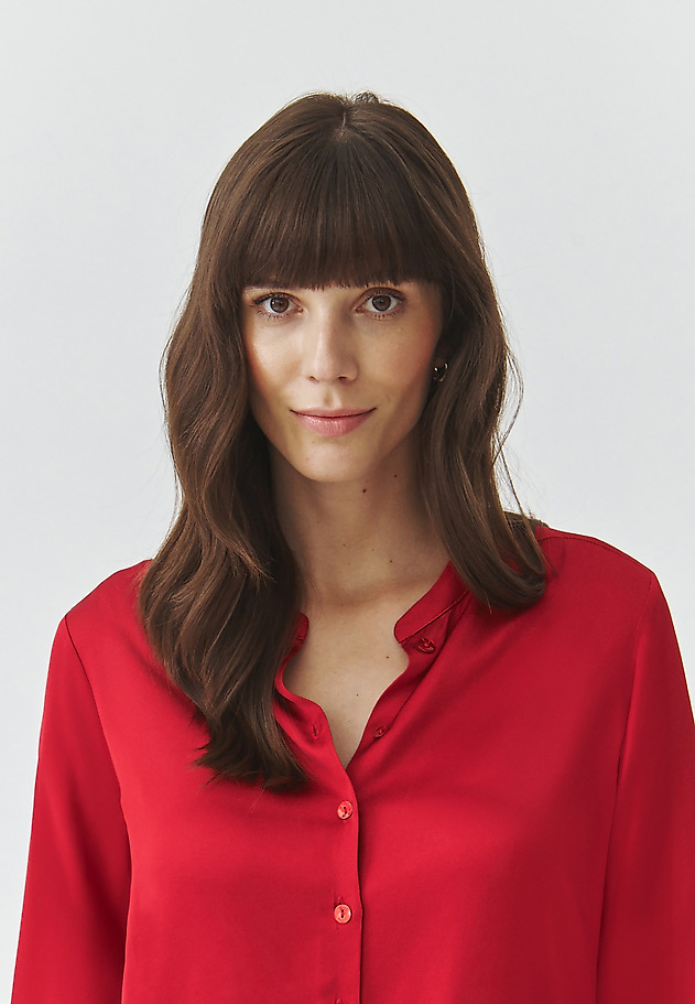 LADIES' FABRIC SHIRT WITH STAND-UP COLLAR AND SATIN TRIM — STENDI LADIES' FABRIC SHIRT WITH STAND-UP COLLAR AND SATIN TRIM — STENDI CZERWONY 4