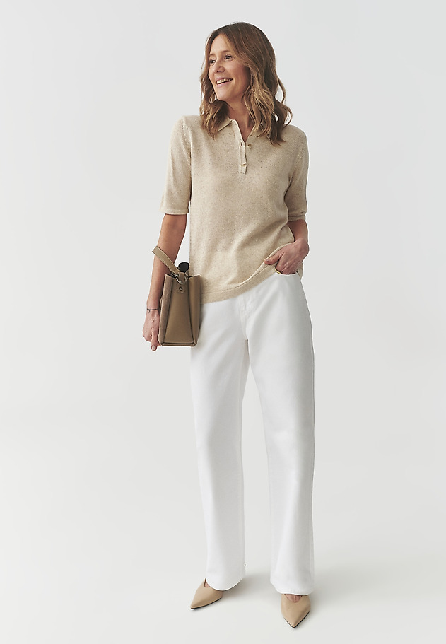 KNITTED BLOUSE WITH LYOCELL AND LINEN — HILDA KNITTED BLOUSE WITH LYOCELL AND LINEN — HILDA BEIGE 2