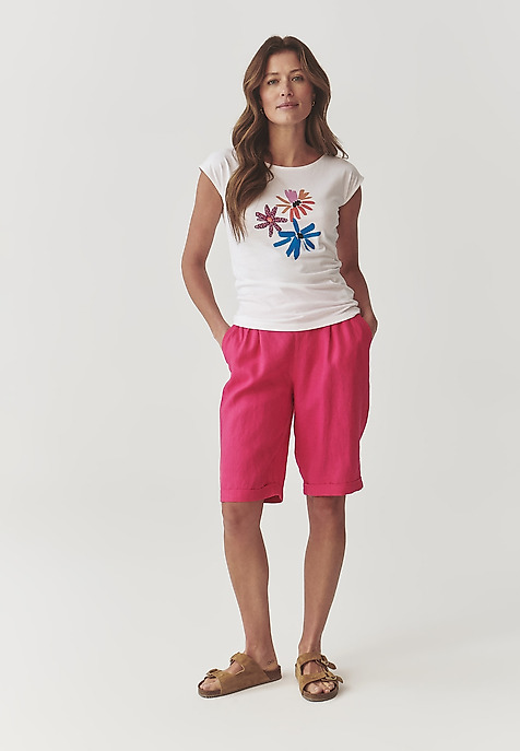 LADIES’ LINEN SHORTS WITH ROLLED-UP CUFFS - MIRIAKO PINK 2