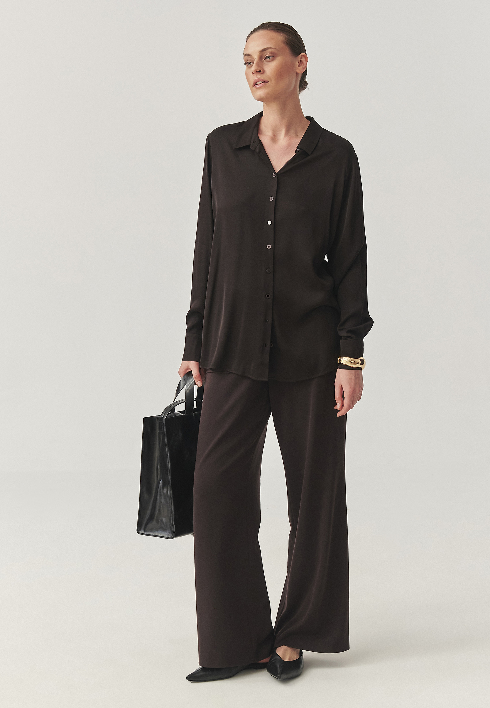 SATIN VISCOSE SHIRT - NIKA 1 SATIN VISCOSE SHIRT - NIKA 1 BROWN 114764