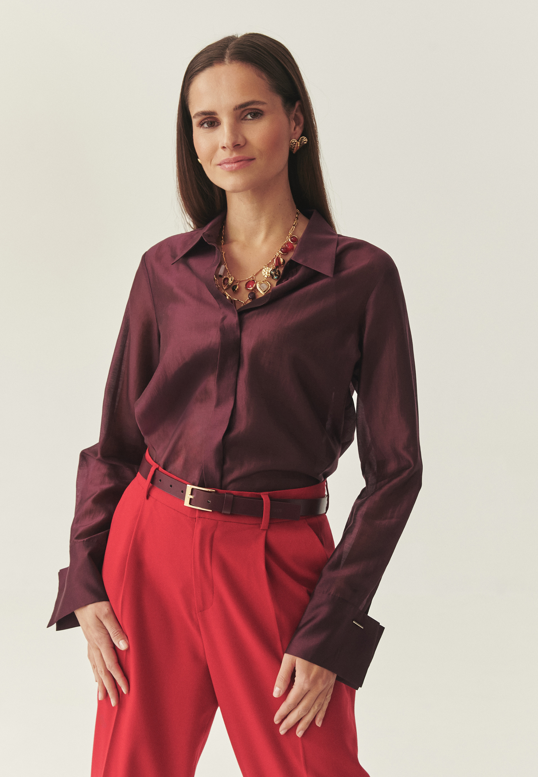 ELEGANCKA KOSZULA Z LYOCELLEM TENCEL™ - BERRY CZERWONY 2
