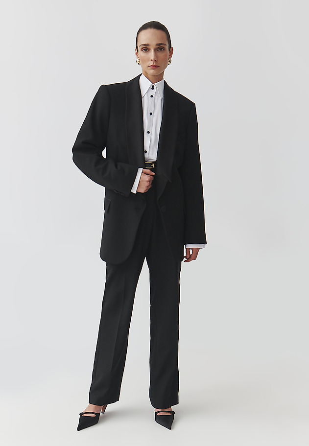 LADIES' WOVEN JACKET WITH SATIN LAPELS — MARKAWIA LADIES' WOVEN JACKET WITH SATIN LAPELS — MARKAWIA CZARNY 2