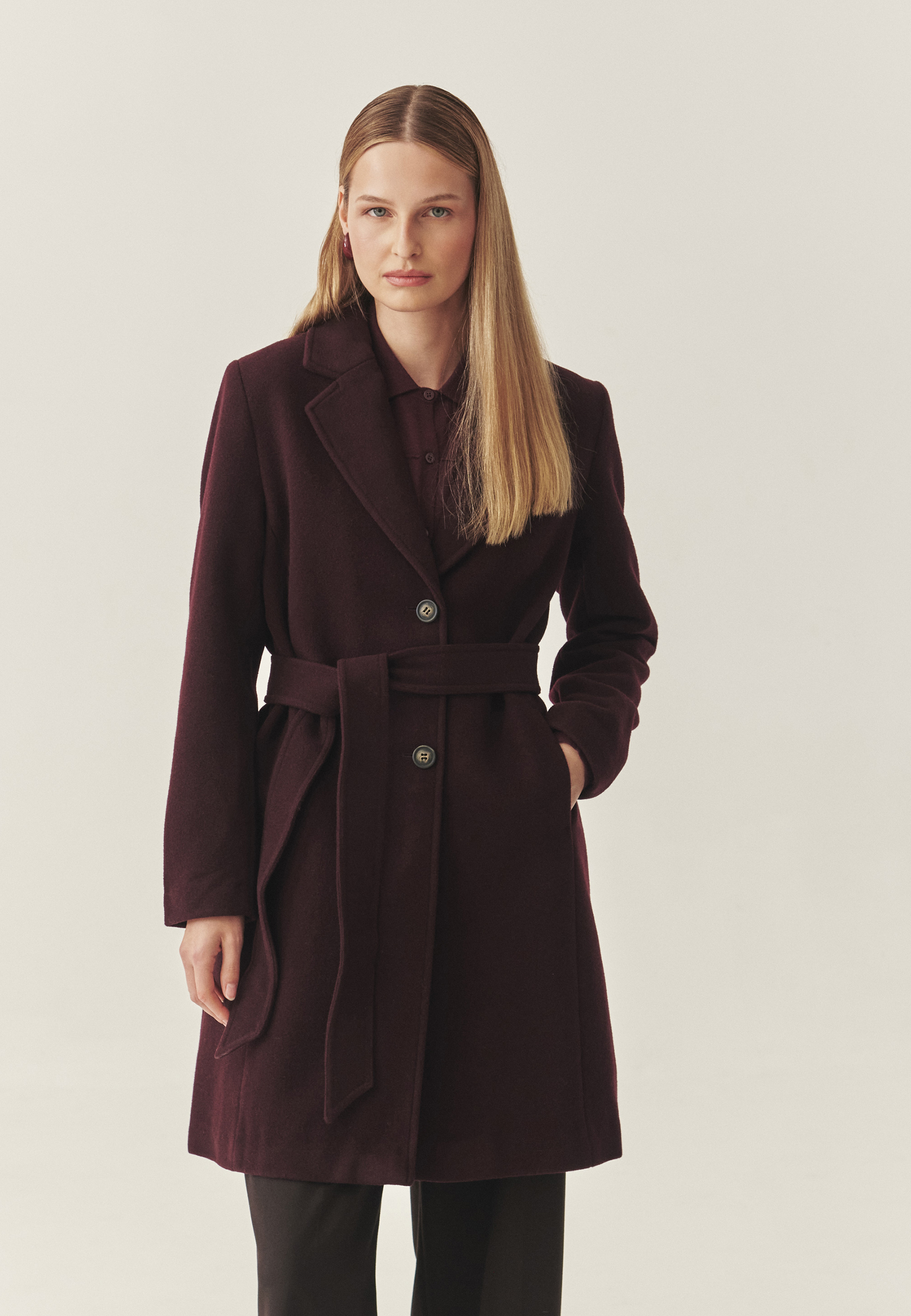 PALTON DE DAMĂ, DIN ȚESĂTURĂ, CU CORDON — NITIKA VIOLETĂ 2