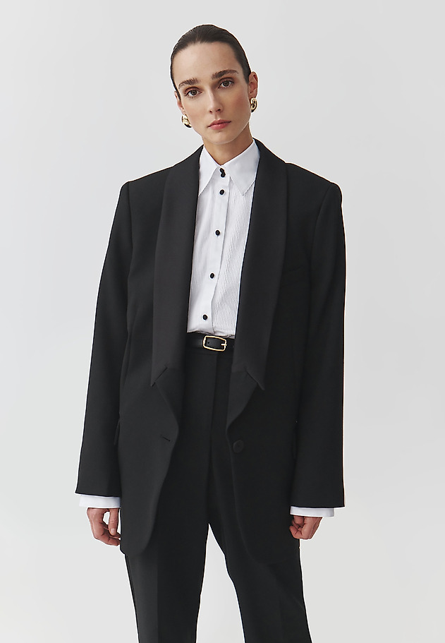 LADIES' WOVEN JACKET WITH SATIN LAPELS — MARKAWIA LADIES' WOVEN JACKET WITH SATIN LAPELS — MARKAWIA CZARNY 1