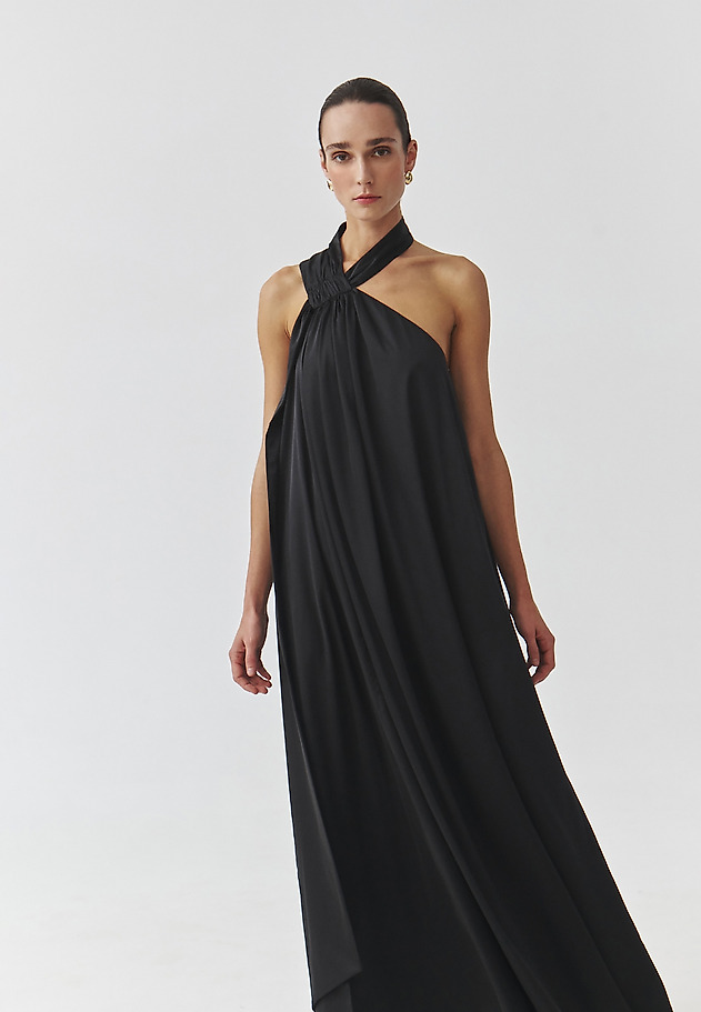 WOVEN SATIN MAXI DRESS — LENORA WOVEN SATIN MAXI DRESS — LENORA CZARNY 1