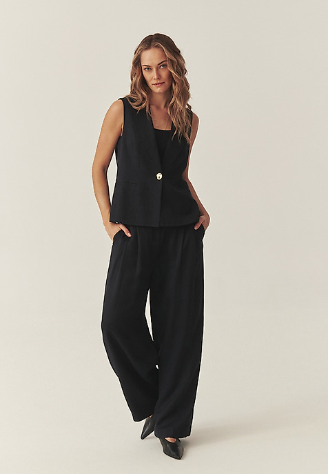 GARNITUROWE SPODNIE Z SZEROKĄ NOGAWKĄ - MERWE GARNITUROWE SPODNIE Z SZEROKĄ NOGAWKĄ - MERWE