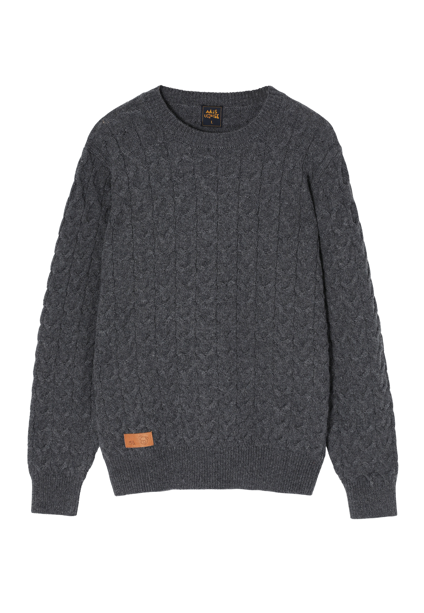 MĘSKI SWETER ZE STRUKTURALNYM WZOREM I MOTYWEM MISIA USZATKA — DAVID SZARY 2