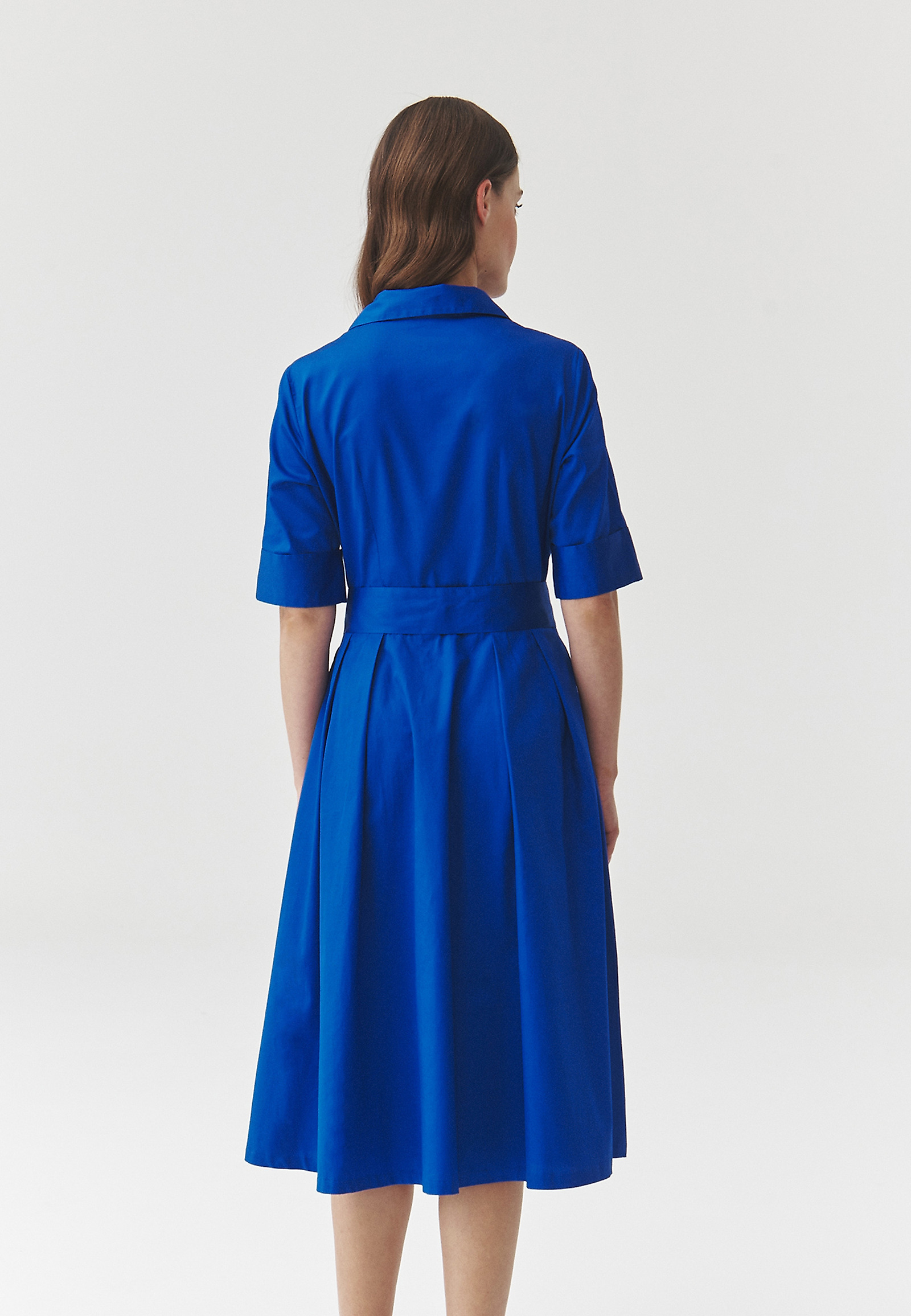 SHORT-SLEEVED FLARED MIDI DRESS — NIKI SHORT-SLEEVED FLARED MIDI DRESS — NIKI BLUE 108352