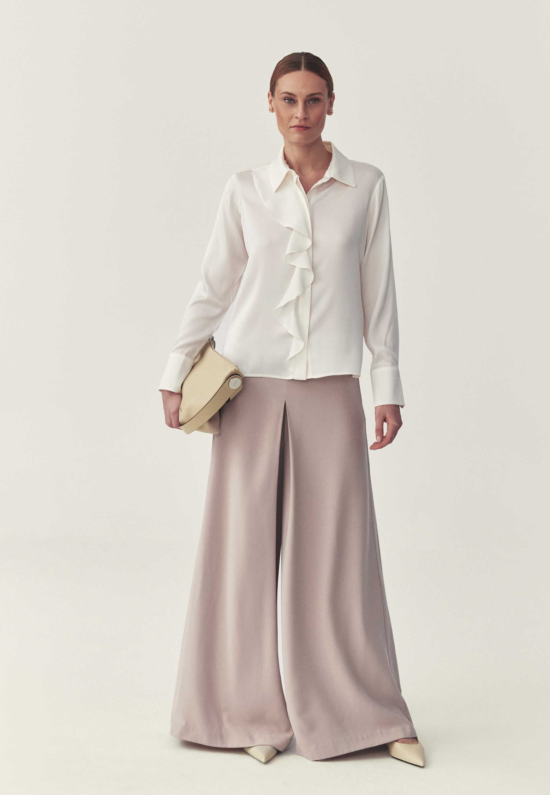 SATYNOWA KOSZULA Z JEDWABIEM - SILIKA ECRU 2