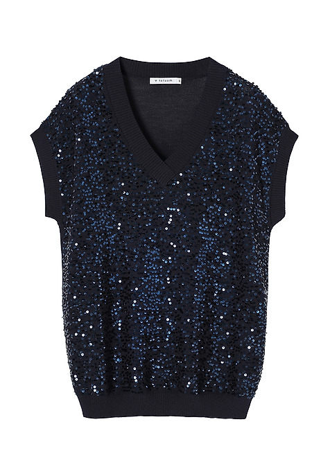 LADIES' SEQUINNED JUMPER WITH WAISTCOAT CUT — ICOMA NAVY BLUE 2
