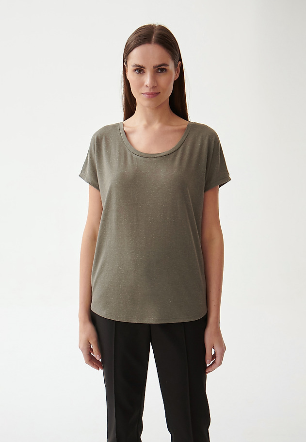 BLUZKA DAMSKA DZIANINOWA Z KRÓTKIM RĘKAWEM DAVIJA BLUZKA DAMSKA DZIANINOWA Z KRÓTKIM RĘKAWEM DAVIJA KHAKI 3