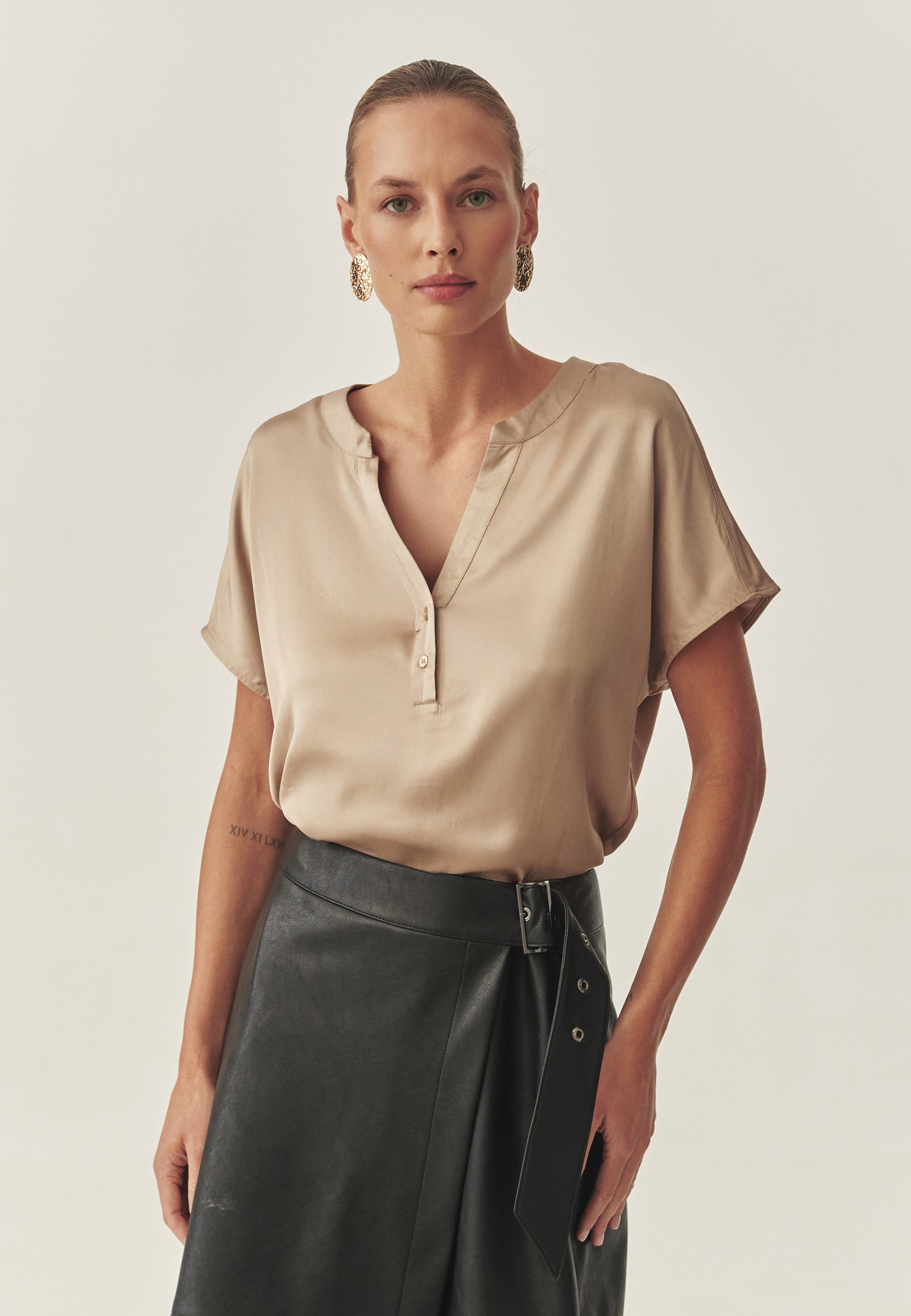 BLUZĂ DE DAMĂ, DIN SATIN DE VISCOZĂ - MARELLI BEJ 2