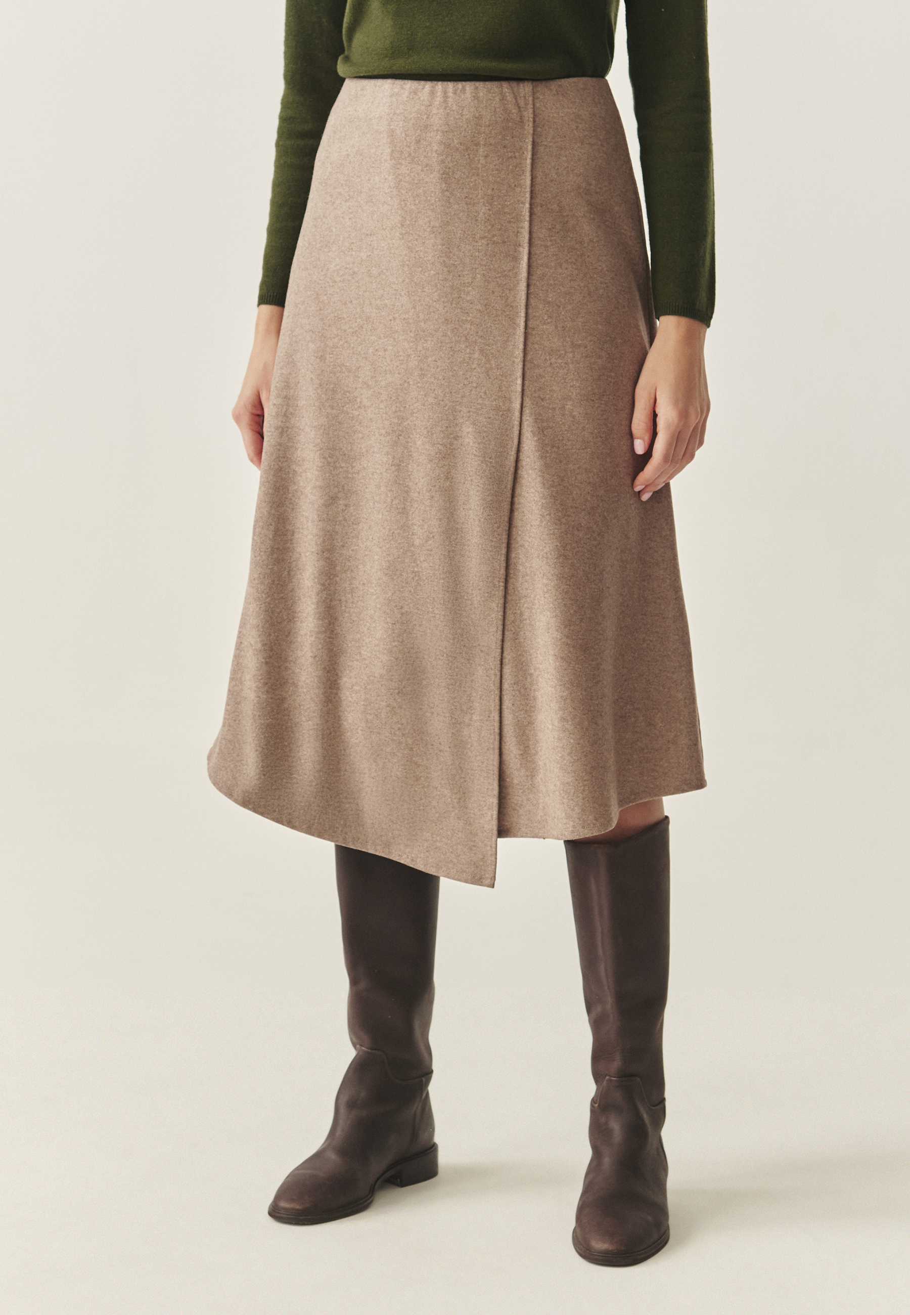 DZIANINOWA SPÓDNICA MIDI Z WEŁNĄ - WALIA BEŻOWY 2