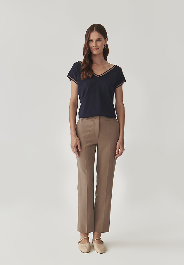 LADIES’ BLOUSE WITH A CONTRASTING RIBBING - SORA LADIES’ BLOUSE WITH A CONTRASTING RIBBING - SORA NAVY BLUE 2