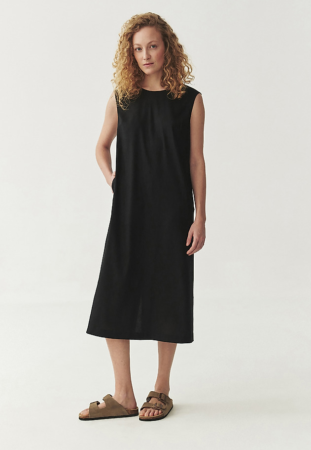 CLASSIC HEMP WOVEN MIDI DRESS - KOKI CLASSIC HEMP WOVEN MIDI DRESS - KOKI CZARNY 2