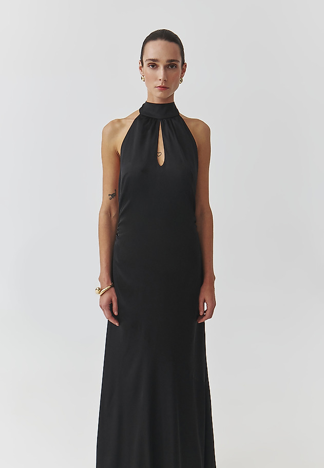 WOVEN SATIN MAXI DRESS WITH OPEN BACK — EMU WOVEN SATIN MAXI DRESS WITH OPEN BACK — EMU CZARNY 2